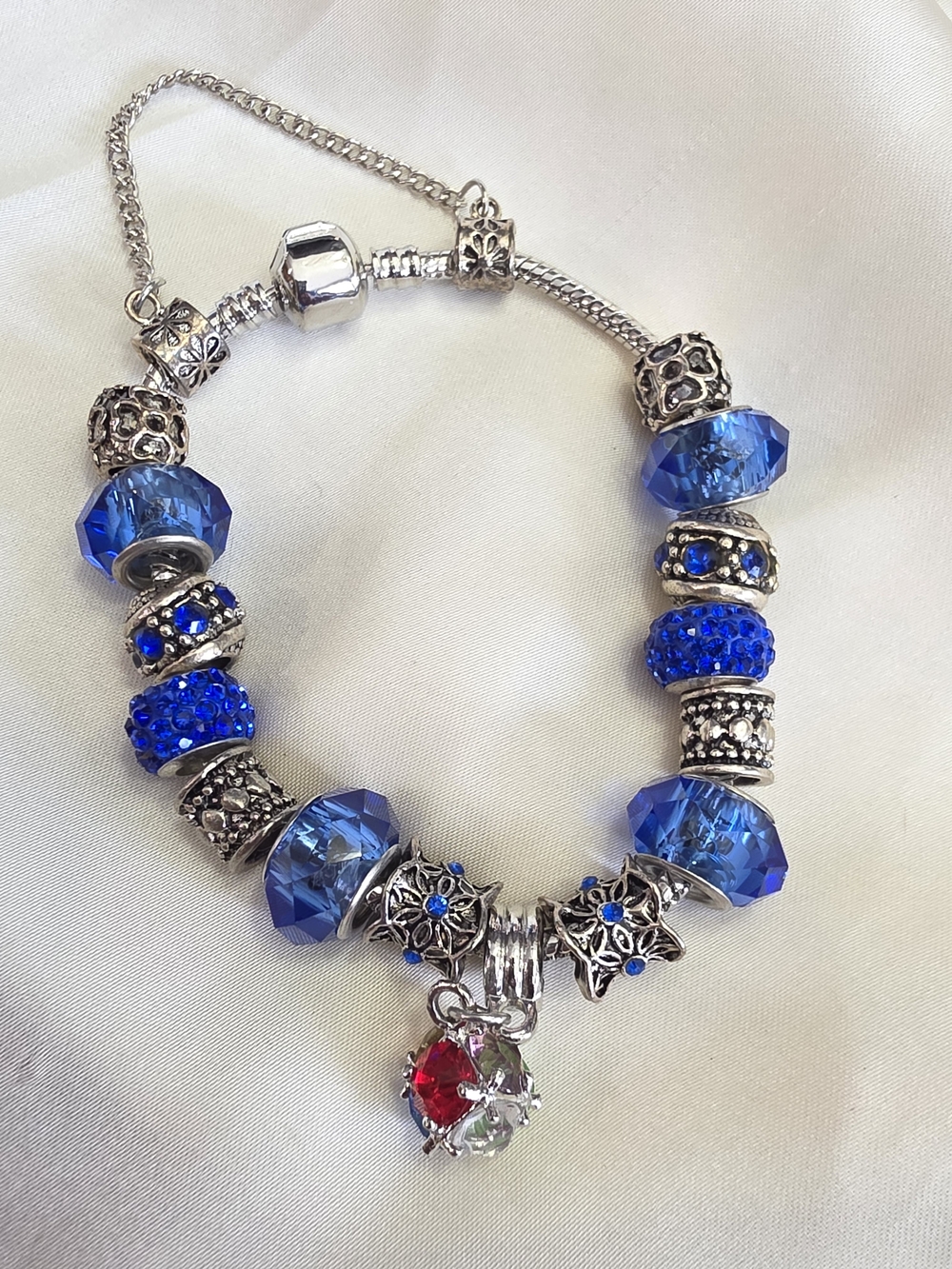 Cut Glass Beads, Simylated Blue Sapphire, Multi-colored Gemstones Bracelet